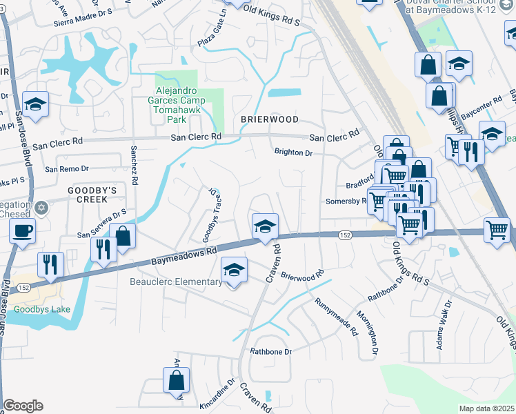 map of restaurants, bars, coffee shops, grocery stores, and more near 8647 Purslane Place in Jacksonville