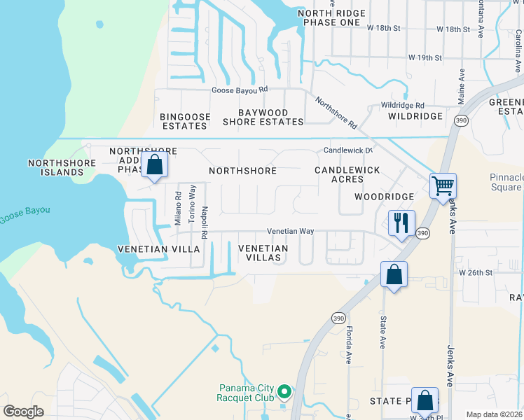 map of restaurants, bars, coffee shops, grocery stores, and more near 4000 Leeann Cir in Panama City