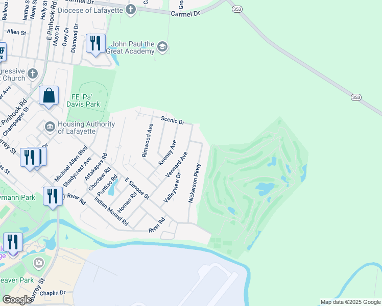 map of restaurants, bars, coffee shops, grocery stores, and more near 308 Vennard Avenue in Lafayette