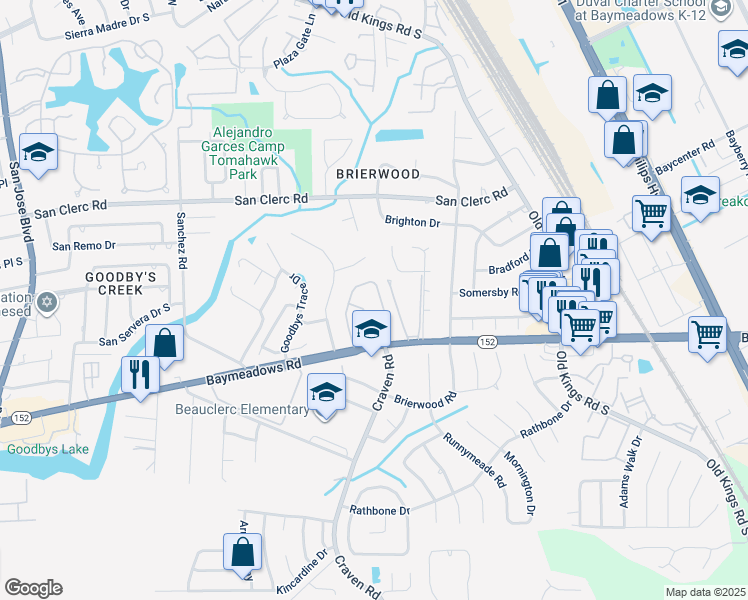 map of restaurants, bars, coffee shops, grocery stores, and more near 8647 Purslane Place in Jacksonville