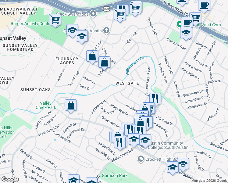 map of restaurants, bars, coffee shops, grocery stores, and more near 2311 Fair Oaks Drive in Austin
