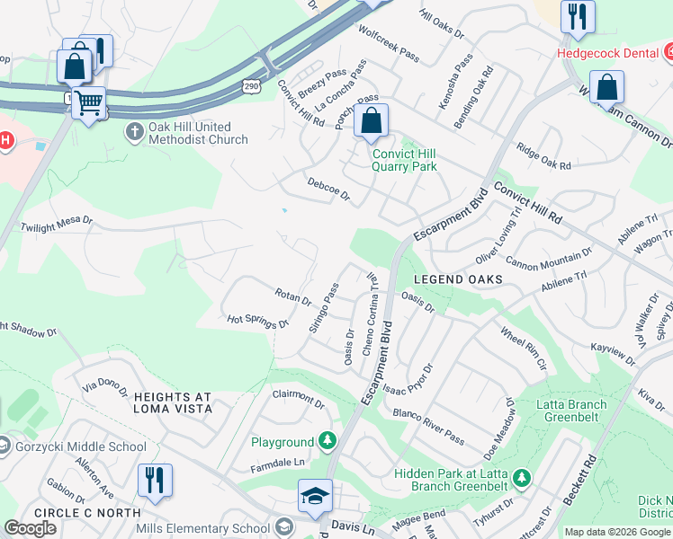 map of restaurants, bars, coffee shops, grocery stores, and more near 6516 Rotan Drive in Austin