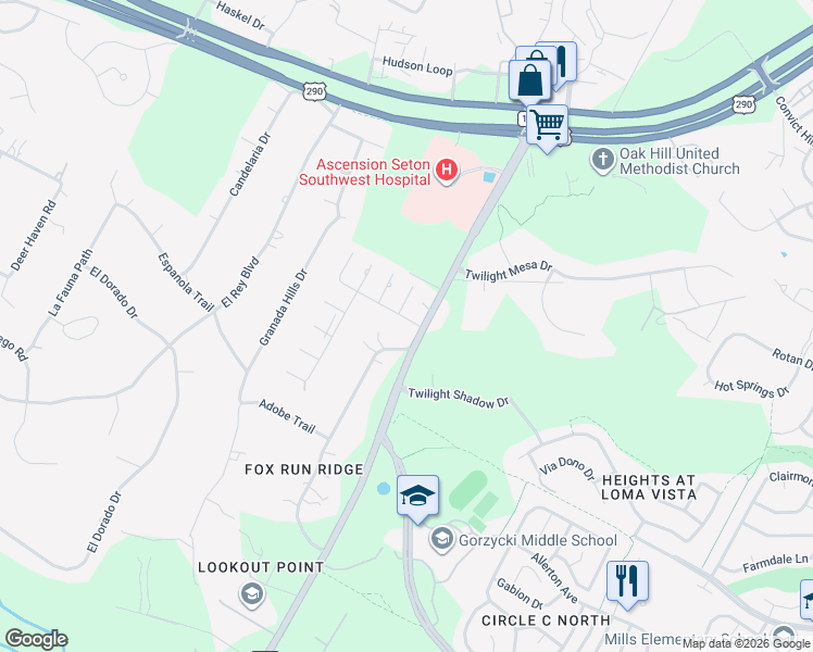 map of restaurants, bars, coffee shops, grocery stores, and more near 7601 Summervale Drive in Austin