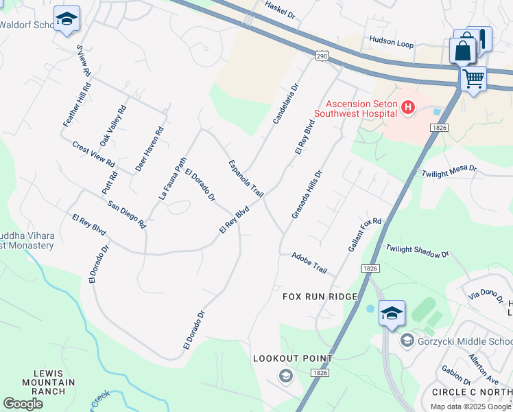 map of restaurants, bars, coffee shops, grocery stores, and more near 8100 El Dorado Drive in Austin