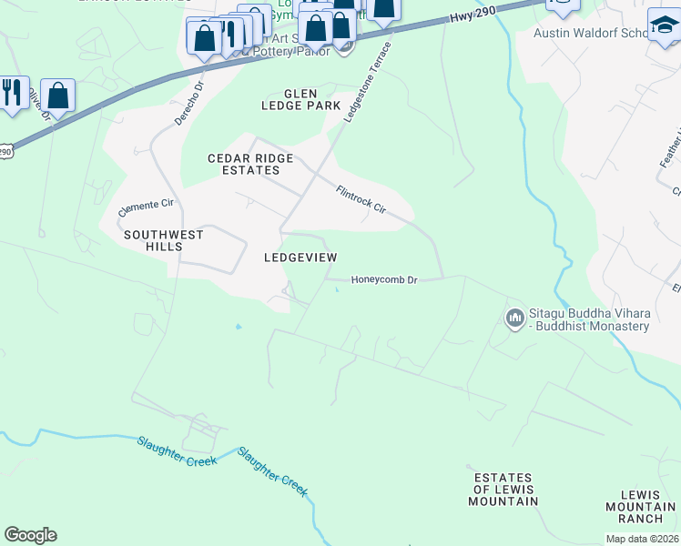 map of restaurants, bars, coffee shops, grocery stores, and more near 9410 Honeycomb Drive in Austin