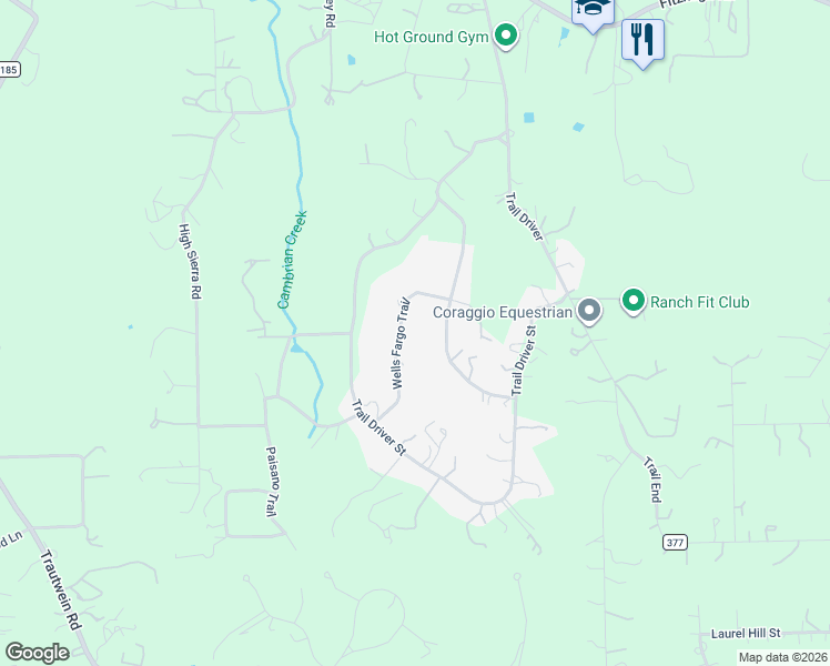 map of restaurants, bars, coffee shops, grocery stores, and more near 13101 Wells Fargo Trail in Austin