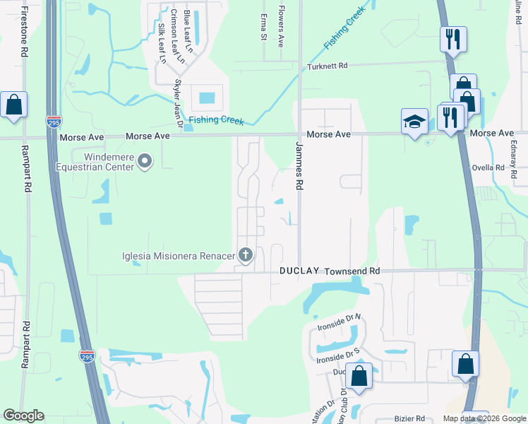 map of restaurants, bars, coffee shops, grocery stores, and more near North Cardinal Court in Jacksonville