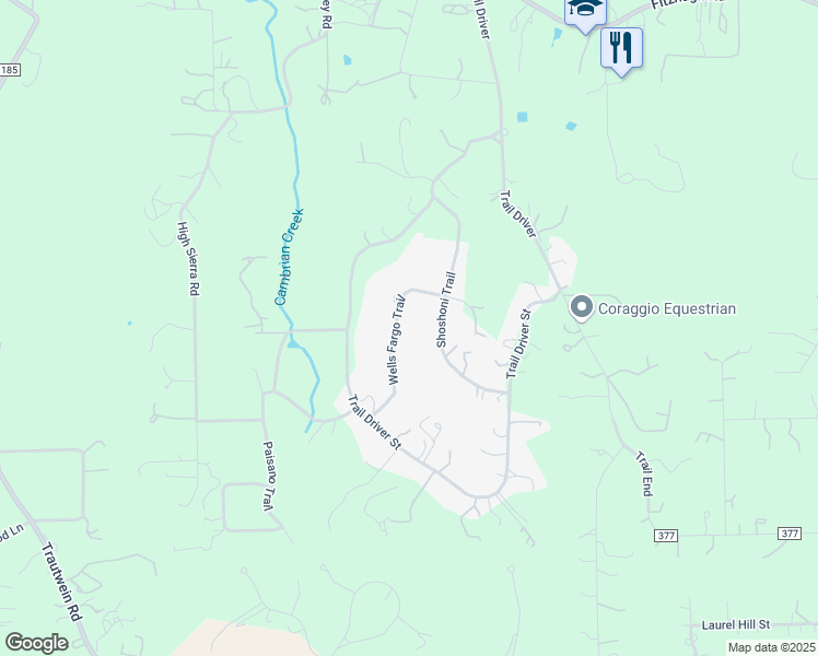 map of restaurants, bars, coffee shops, grocery stores, and more near 13101 Wells Fargo Trail in Austin