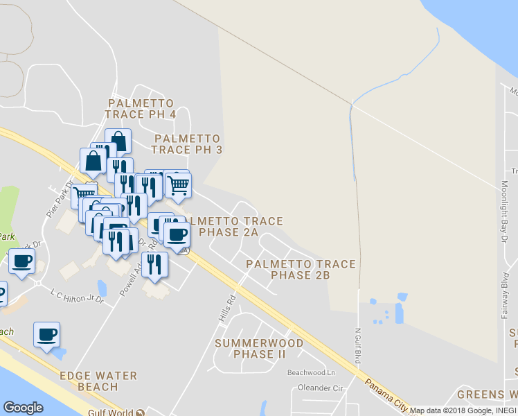 map of restaurants, bars, coffee shops, grocery stores, and more near 226 Oxford Avenue in Panama City Beach