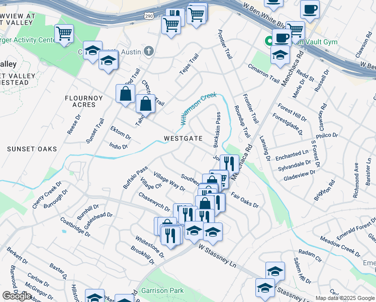 map of restaurants, bars, coffee shops, grocery stores, and more near 5200 Periwinkle Path in Austin