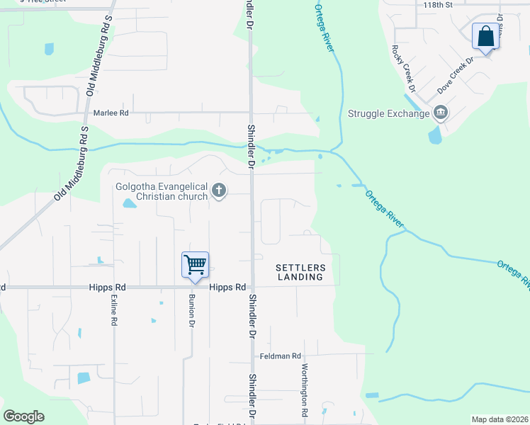 map of restaurants, bars, coffee shops, grocery stores, and more near 6950 Huntington Woods Circle West in Jacksonville