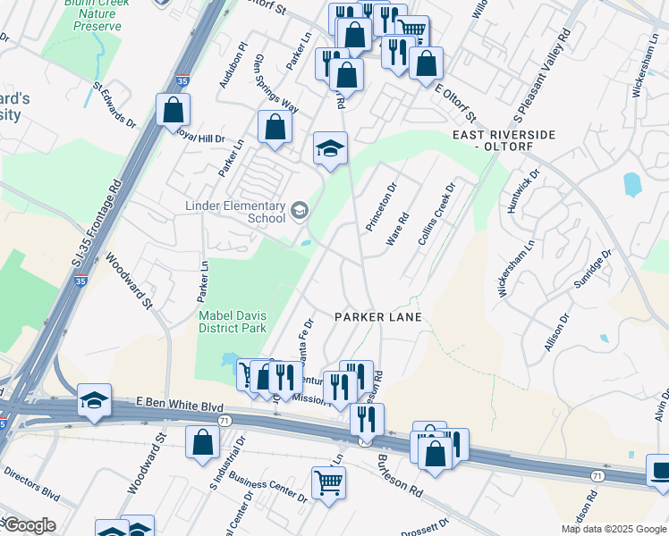 map of restaurants, bars, coffee shops, grocery stores, and more near 3007 Matador Drive in Austin