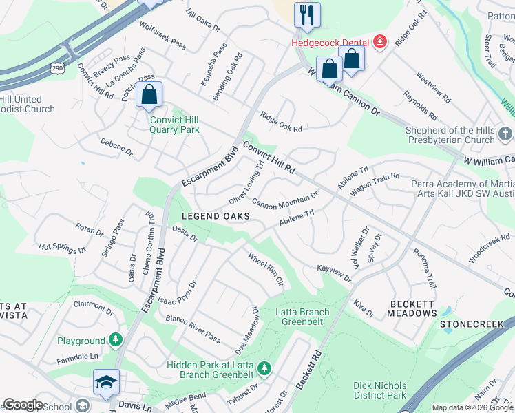 map of restaurants, bars, coffee shops, grocery stores, and more near 6009 Cannon Mountain Drive in Austin