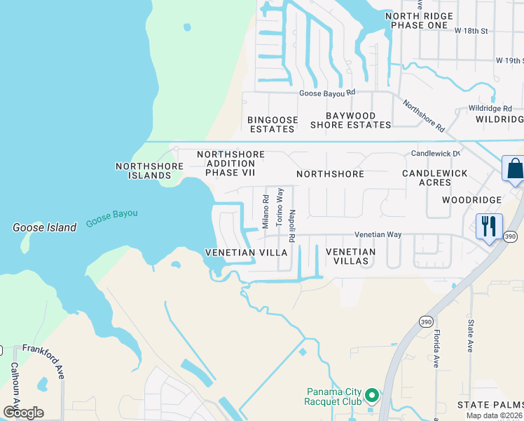 map of restaurants, bars, coffee shops, grocery stores, and more near 4019 Milano Road in Panama City