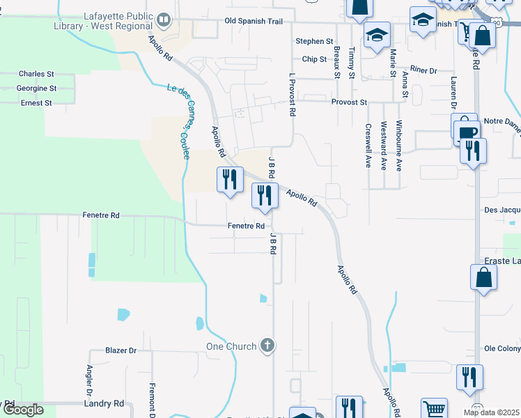 map of restaurants, bars, coffee shops, grocery stores, and more near 517 L Provost Road in Scott