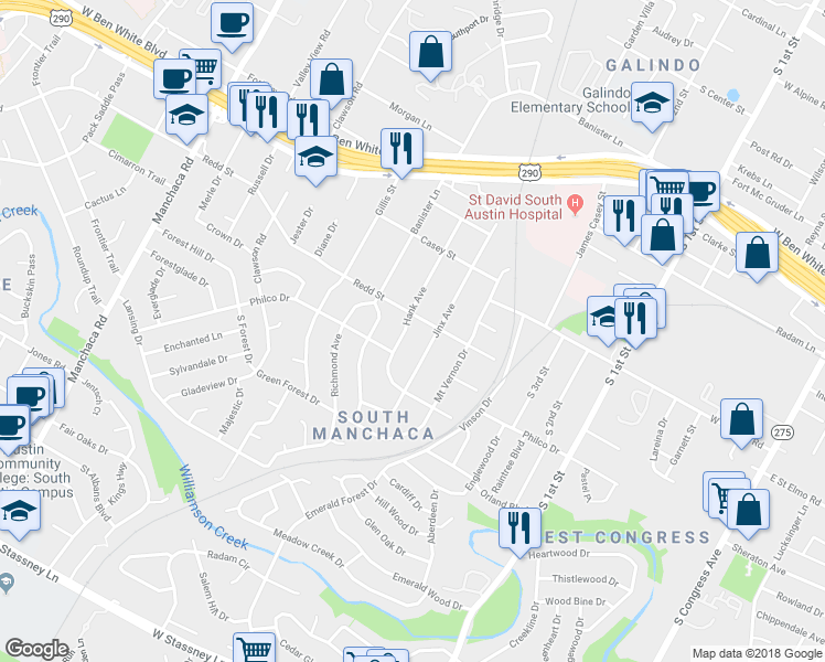 map of restaurants, bars, coffee shops, grocery stores, and more near 4505 Hank Avenue in Austin