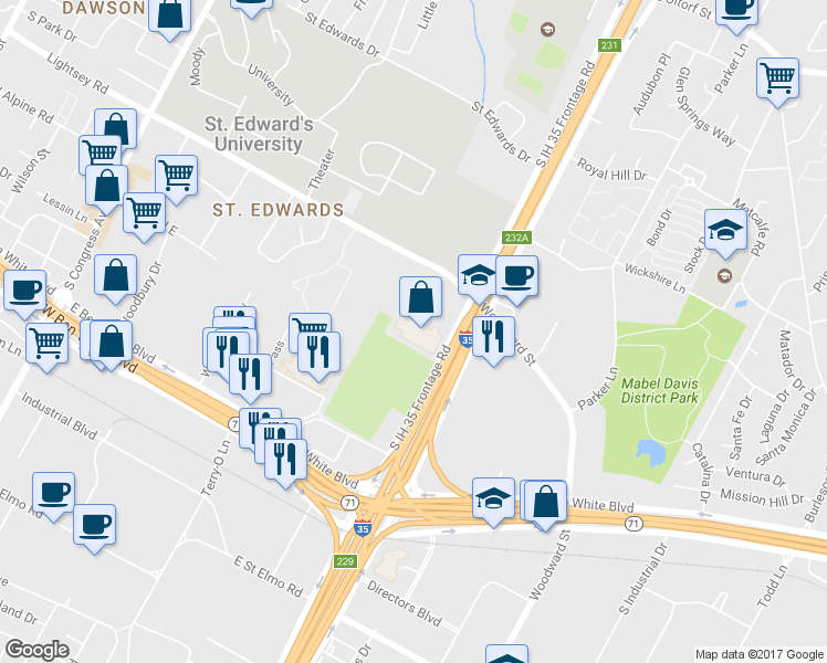 map of restaurants, bars, coffee shops, grocery stores, and more near 3 in Austin