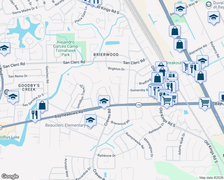 map of restaurants, bars, coffee shops, grocery stores, and more near 8651 Deermoss Way East in Jacksonville