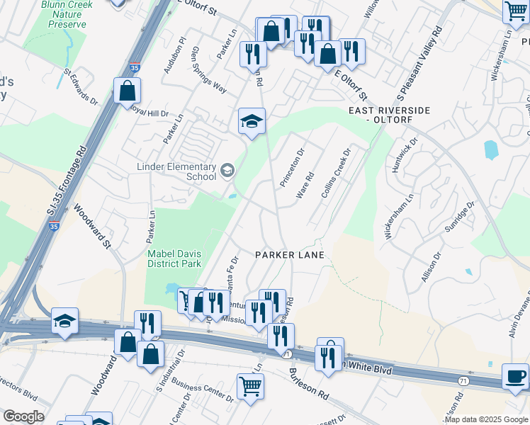 map of restaurants, bars, coffee shops, grocery stores, and more near 3007 Matador Drive in Austin