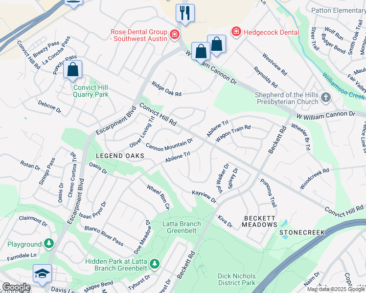 map of restaurants, bars, coffee shops, grocery stores, and more near 5808 Abilene Trail in Austin