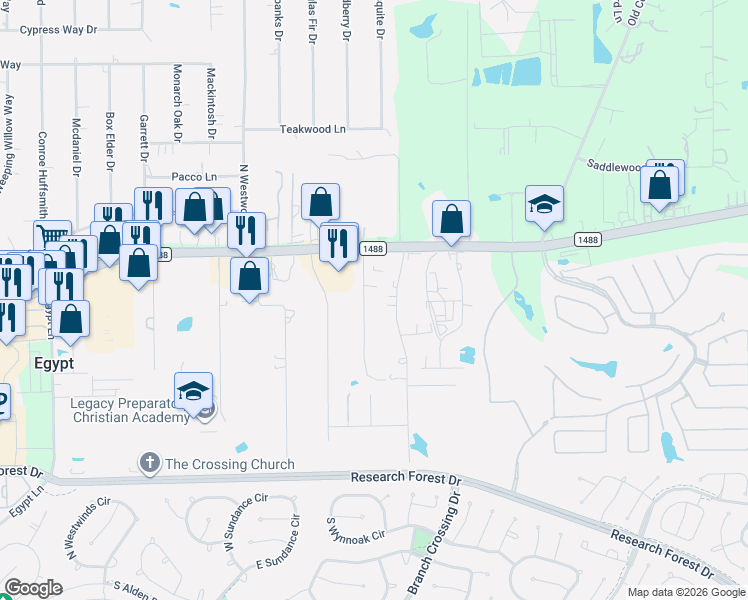map of restaurants, bars, coffee shops, grocery stores, and more near 33306 Sweetgum Lane in Magnolia