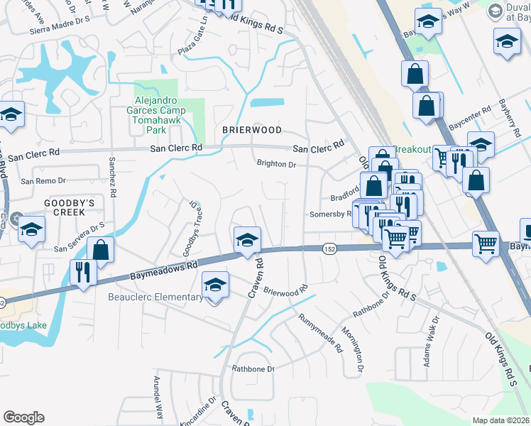 map of restaurants, bars, coffee shops, grocery stores, and more near 8651 Deermoss Way East in Jacksonville