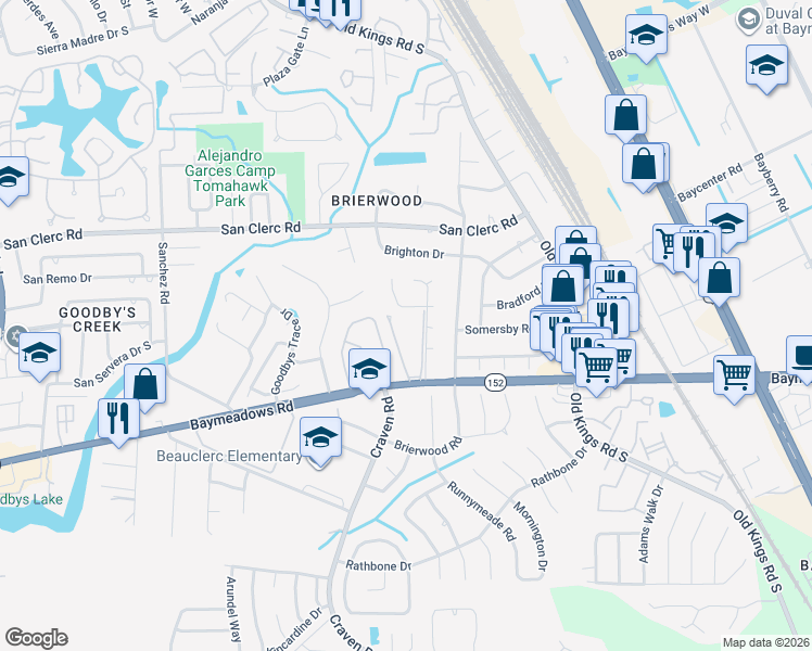 map of restaurants, bars, coffee shops, grocery stores, and more near 8651 Deermoss Way East in Jacksonville