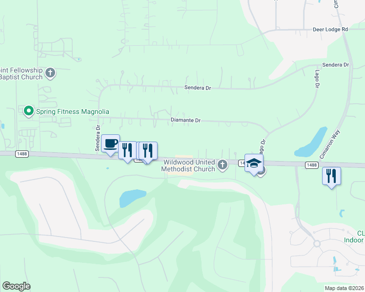 map of restaurants, bars, coffee shops, grocery stores, and more near 9210 Farm to Market Road 1488 in Magnolia