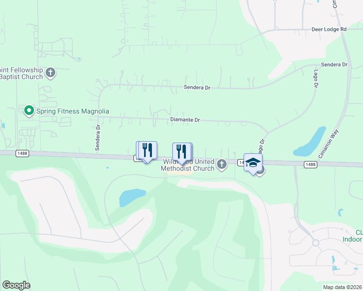 map of restaurants, bars, coffee shops, grocery stores, and more near 9210 Farm to Market Road 1488 in Magnolia