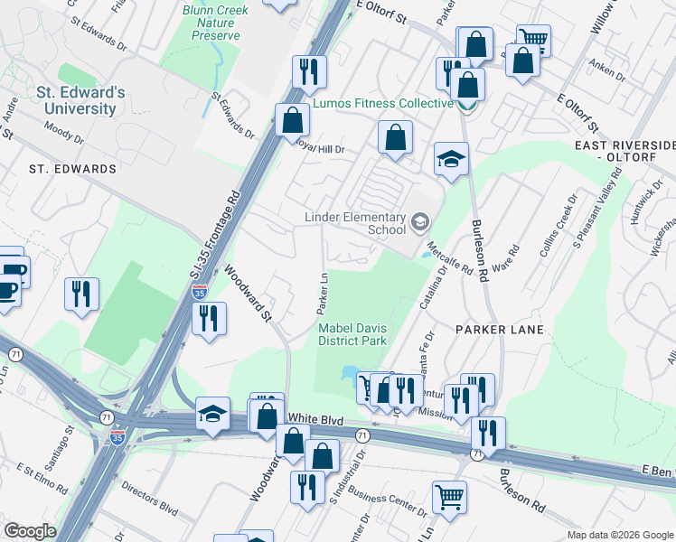 map of restaurants, bars, coffee shops, grocery stores, and more near in Austin