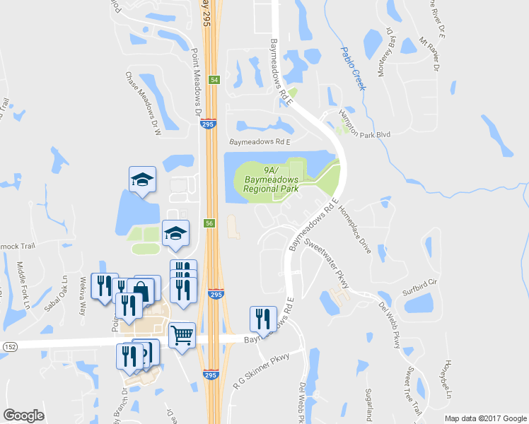map of restaurants, bars, coffee shops, grocery stores, and more near 8145 Summerside Circle in Jacksonville