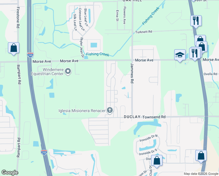 map of restaurants, bars, coffee shops, grocery stores, and more near 3187 Eagle Road in Jacksonville
