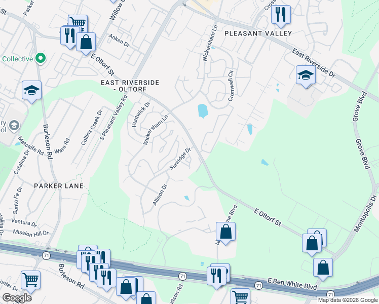 map of restaurants, bars, coffee shops, grocery stores, and more near 4900 Meller Gardens in Austin