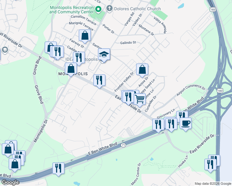 map of restaurants, bars, coffee shops, grocery stores, and more near 2005 Maxwell Lane in Austin