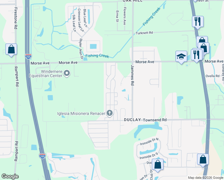 map of restaurants, bars, coffee shops, grocery stores, and more near North Cardinal Court in Jacksonville