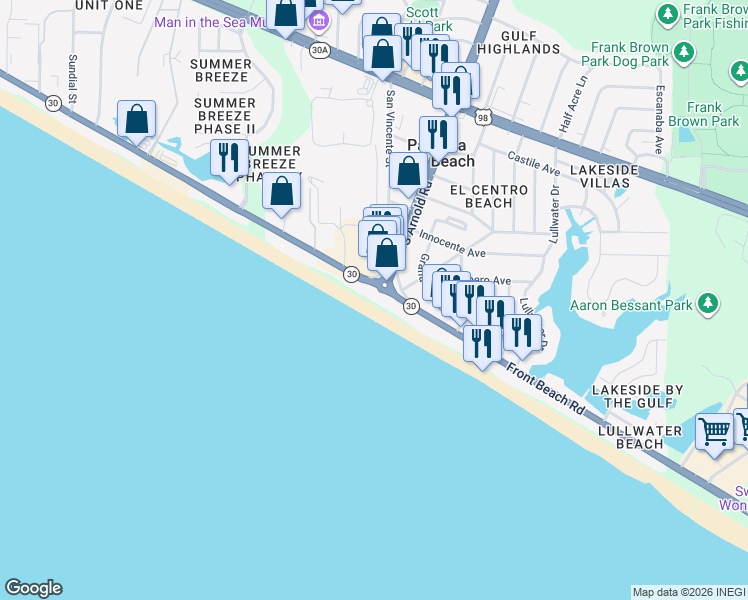 map of restaurants, bars, coffee shops, grocery stores, and more near in Panama City Beach