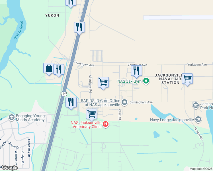 map of restaurants, bars, coffee shops, grocery stores, and more near in Jacksonville