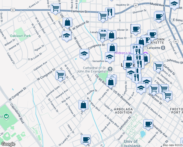 map of restaurants, bars, coffee shops, grocery stores, and more near 112 Edgewood Terrace in Lafayette