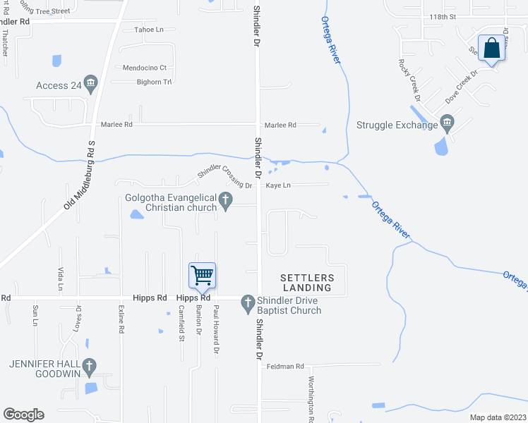 map of restaurants, bars, coffee shops, grocery stores, and more near 6910 Huntington Woods Circle West in Jacksonville