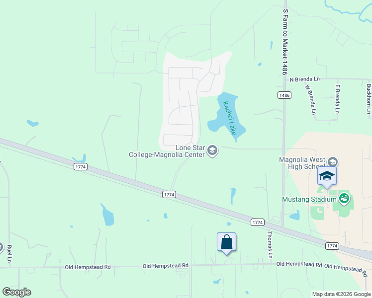 map of restaurants, bars, coffee shops, grocery stores, and more near 42520 Farm to Market 1774 in Magnolia