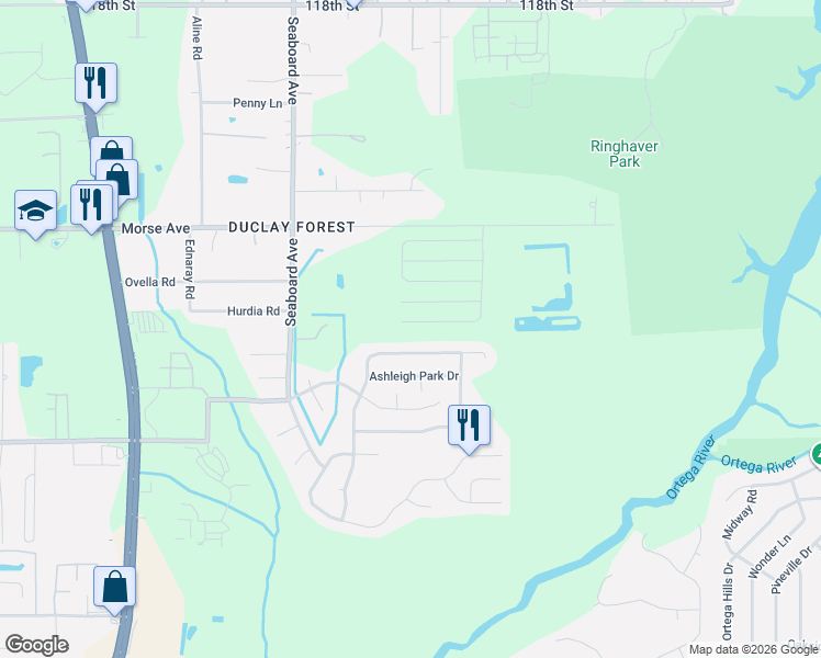 map of restaurants, bars, coffee shops, grocery stores, and more near 5694 Morse Avenue in Jacksonville