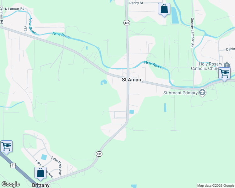 map of restaurants, bars, coffee shops, grocery stores, and more near 10631 Louisiana 431 in Saint Amant