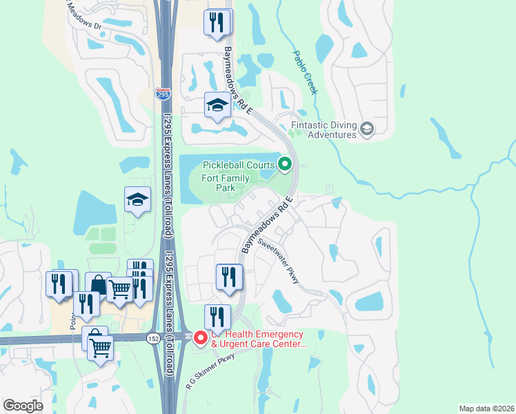 map of restaurants, bars, coffee shops, grocery stores, and more near 8091 Summer Cove Court in Jacksonville