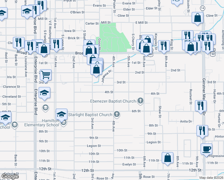 map of restaurants, bars, coffee shops, grocery stores, and more near 1925 4th Street in Lake Charles