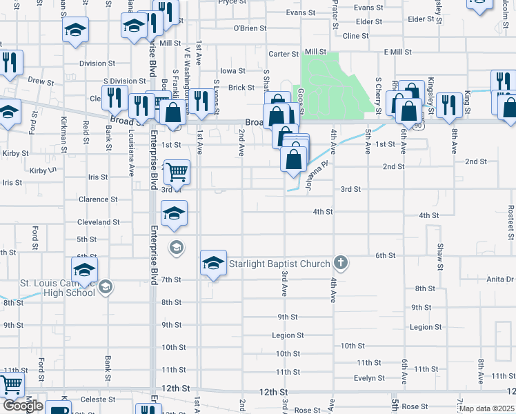 map of restaurants, bars, coffee shops, grocery stores, and more near 1623 4th Street in Lake Charles