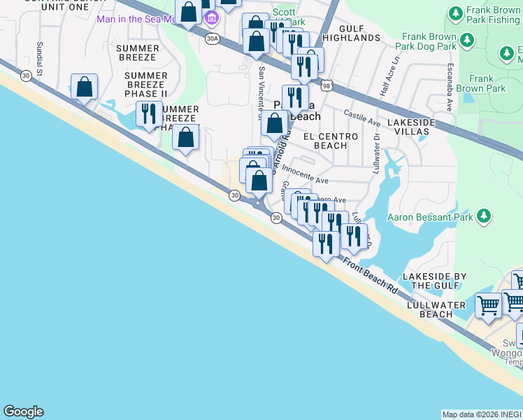 map of restaurants, bars, coffee shops, grocery stores, and more near 1507 Front Beach Road in Panama City Beach