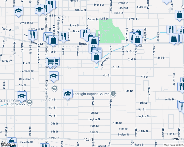 map of restaurants, bars, coffee shops, grocery stores, and more near 1751 4th Street in Lake Charles