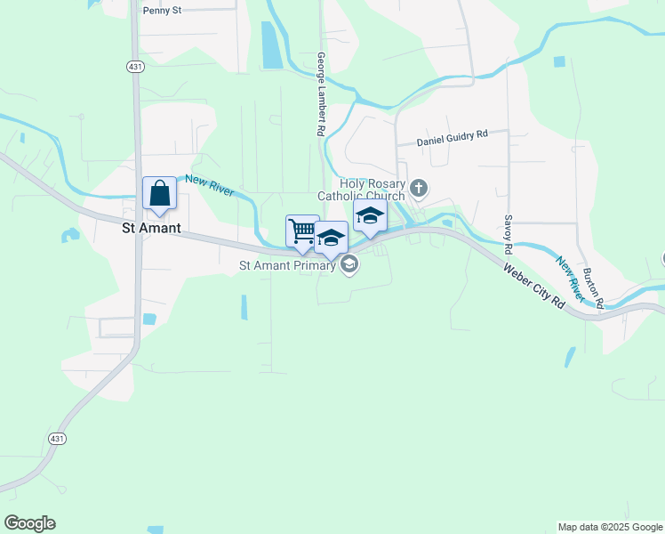 map of restaurants, bars, coffee shops, grocery stores, and more near 44317 Louisiana 429 in Saint Amant