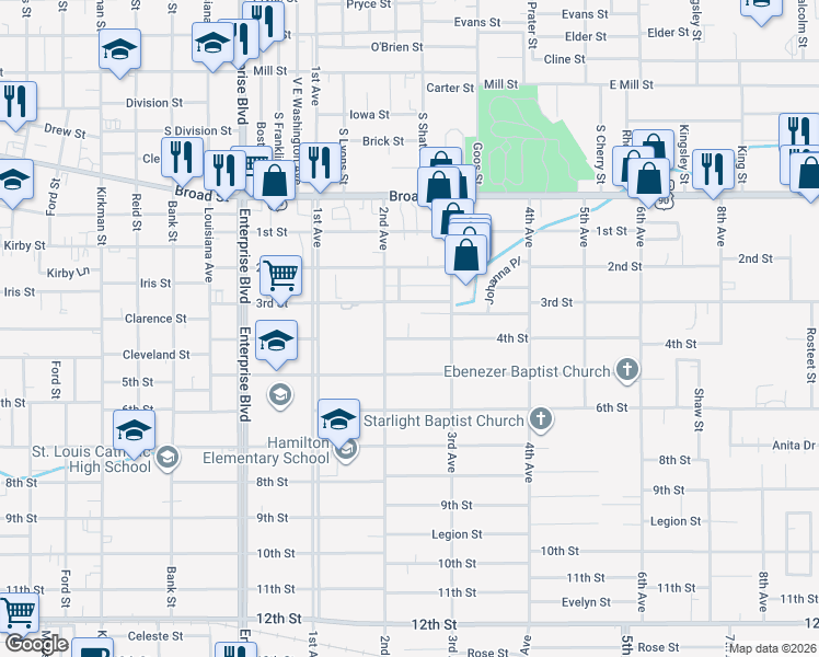 map of restaurants, bars, coffee shops, grocery stores, and more near 1623 4th St in Lake Charles