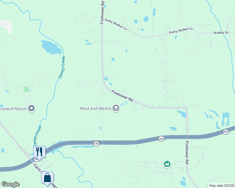 map of restaurants, bars, coffee shops, grocery stores, and more near 1 Deer Ridge Drive in Conroe